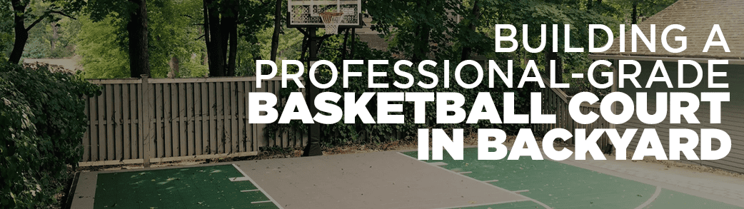 A meticulously designed backyard featuring a professional-grade basketball court, complete with high-quality flooring, regulation hoops, and vibrant court markings. This image captures the essence of the guide on building a basketball court, showcasing the dedication to creating a space where hoops enthusiasts can enjoy the game at its finest, right in the comfort of their own backyard.